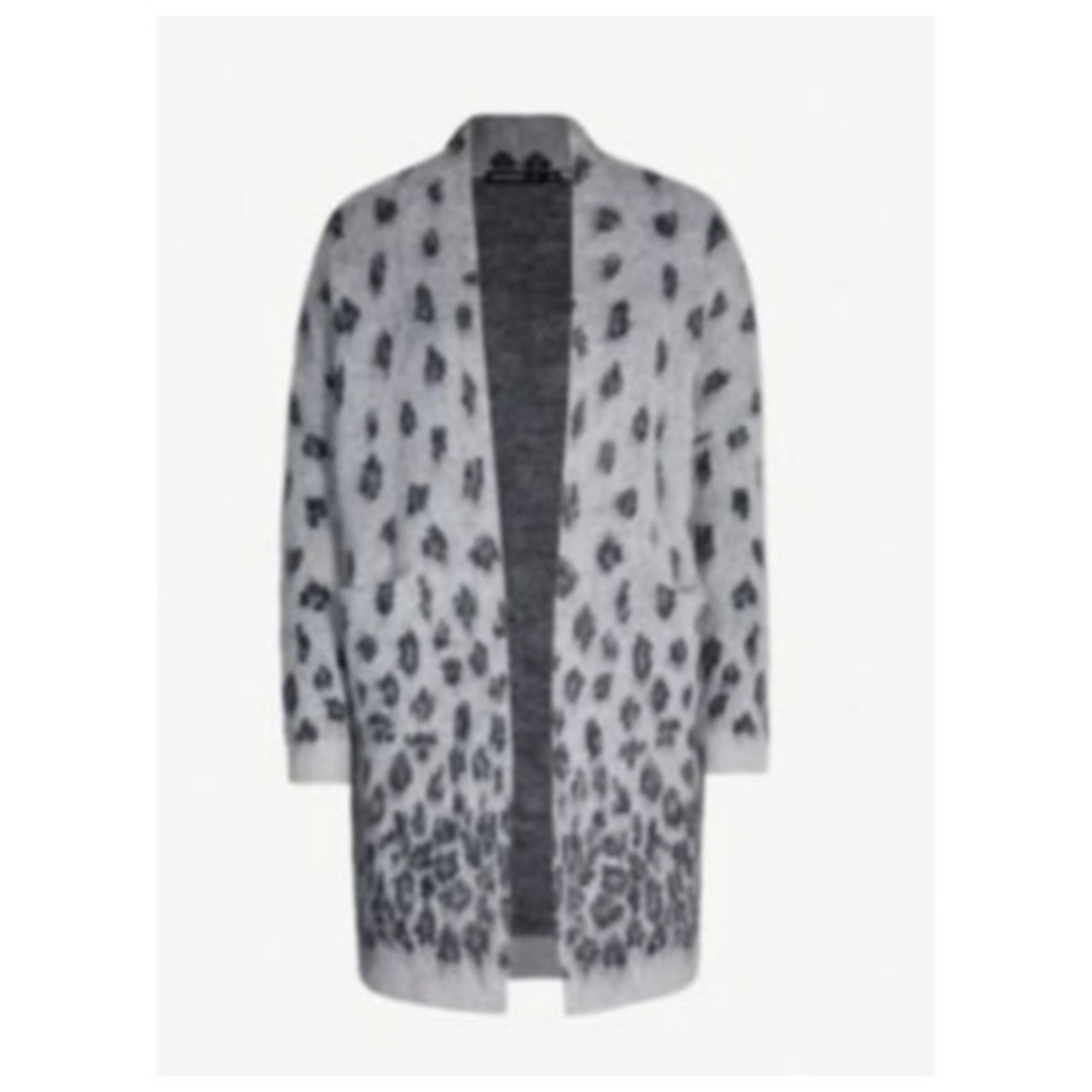 Karen Millen Brushed Leopard Print Wool Blend Animal Print Open Cardigan